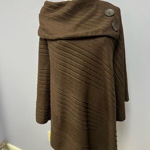 Moda Dark Brown Women's Poncho with Button Details